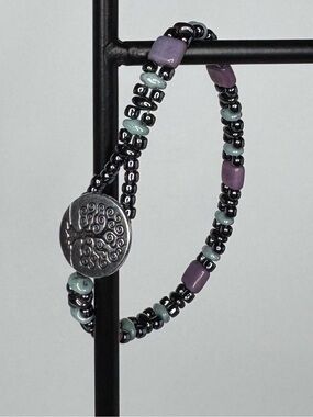 Hand Made CzechMate & SuperDuo Hematite Beaded Wrap Bracelet Lavender 6.75” NWT